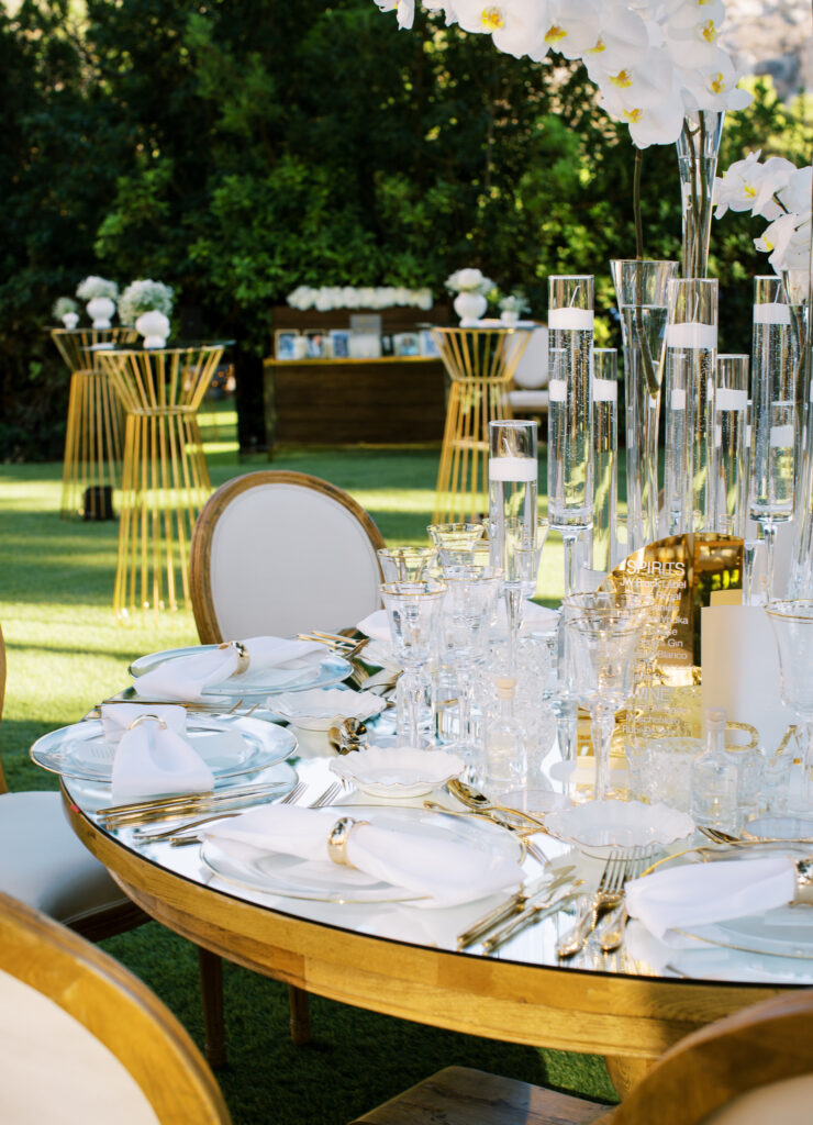 Wedding in Greece, Event planner in Greece, Event planner in Athens, Wedding in Athens, Destination wedding in Greece, Best event planners in Greece, Luxury wedding in Athenian Riviera, Wedding flowers, Wedding party, Wedding Reception, Lake Vouliagmeni, Mirrors, Orchids wedding, All white wedding in Athens, Floral design