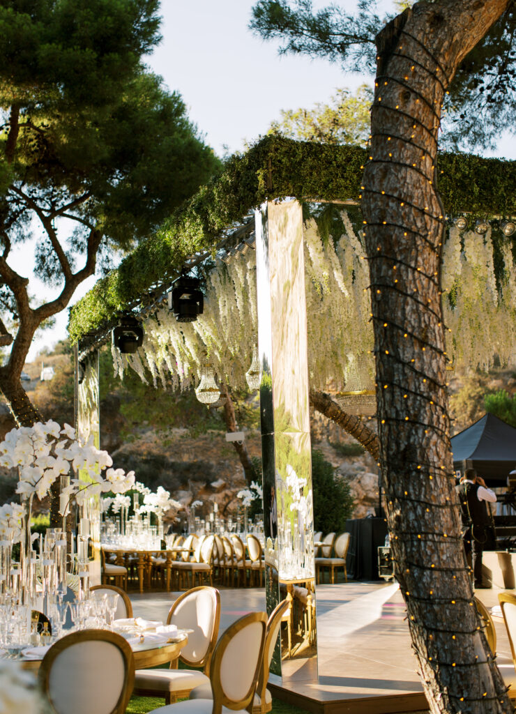 Wedding in Greece, Event planner in Greece, Event planner in Athens, Wedding in Athens, Destination wedding in Greece, Best event planners in Greece, Luxury wedding in Athenian Riviera, Wedding flowers, Wedding party, Wedding Reception, Lake Vouliagmeni, Mirrors, Orchids wedding, All white wedding in Athens, Floral design