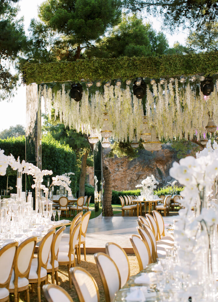 Wedding in Greece, Event planner in Greece, Event planner in Athens, Wedding in Athens, Destination wedding in Greece, Best event planners in Greece, Luxury wedding in Athenian Riviera, Wedding flowers, Wedding party, Wedding Reception, Lake Vouliagmeni, Mirrors, Orchids wedding, All white wedding in Athens, Floral design