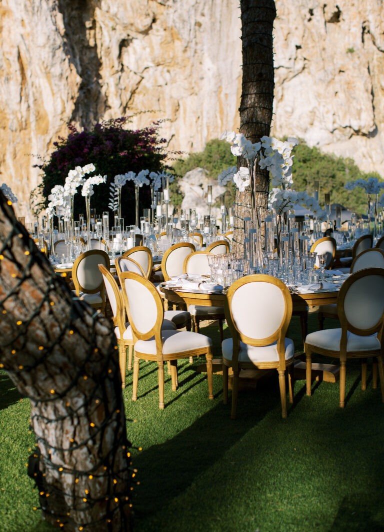 Wedding in Greece, Event planner in Greece, Event planner in Athens, Wedding in Athens, Destination wedding in Greece, Best event planners in Greece, Luxury wedding in Athenian Riviera, Wedding flowers, Wedding party, Wedding Reception, Lake Vouliagmeni, Mirrors, Orchids wedding, All white wedding in Athens, Floral design