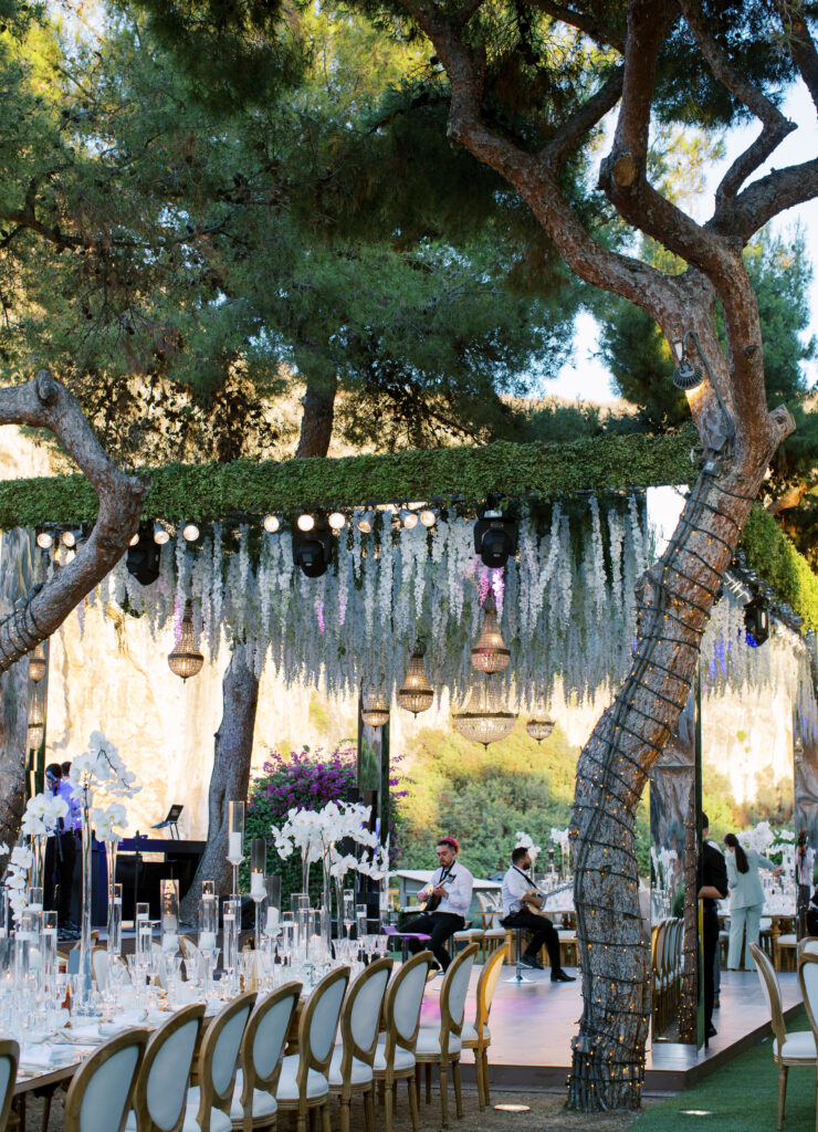 Wedding in Greece, Event planner in Greece, Event planner in Athens, Wedding in Athens, Destination wedding in Greece, Best event planners in Greece, Luxury wedding in Athenian Riviera, Wedding flowers, Wedding party, Wedding Reception, Lake Vouliagmeni, Mirrors, Orchids wedding, All white wedding in Athens, Floral design